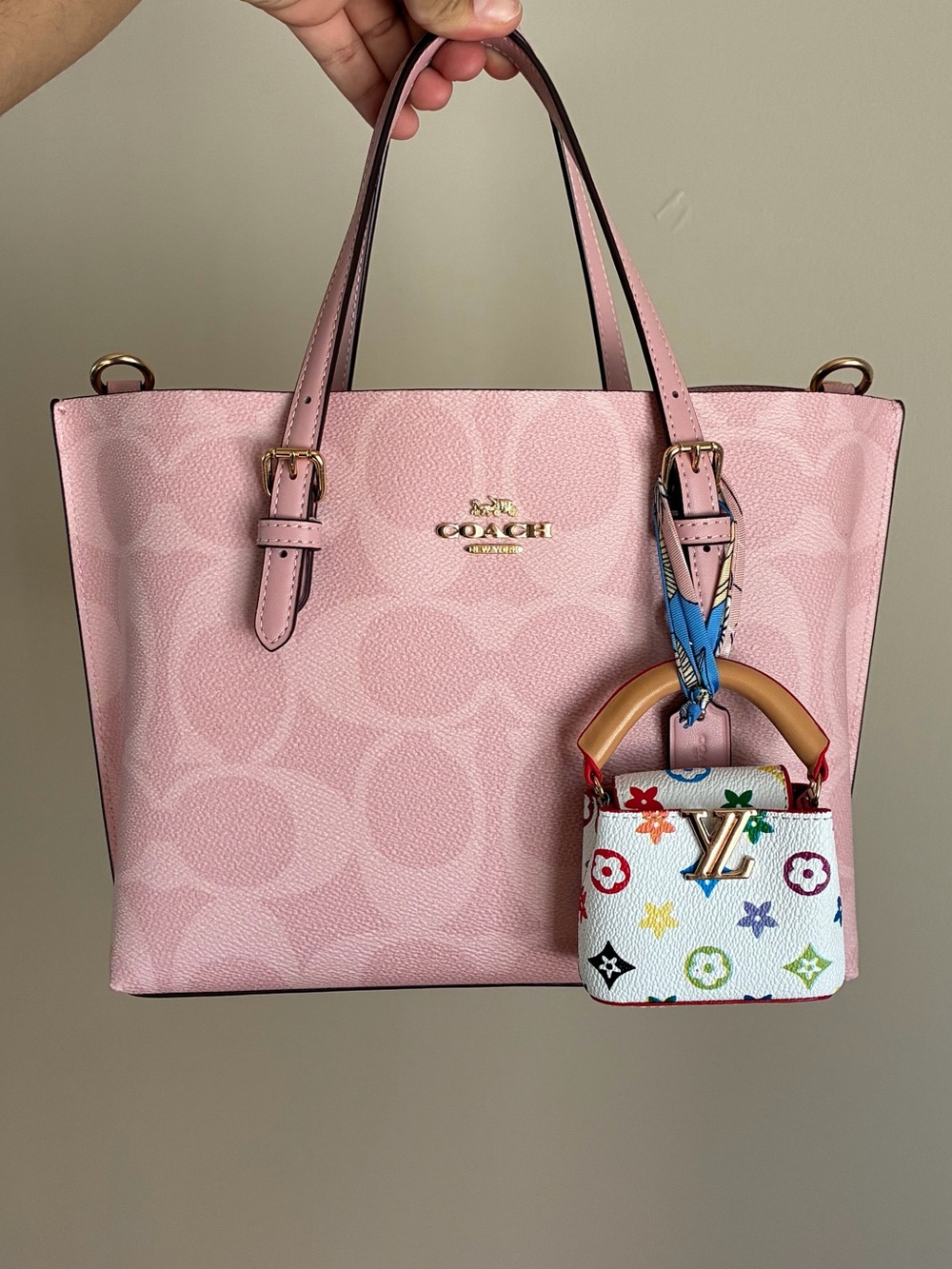 White Multicolor Monogram Mini Top Handle Bag Charm